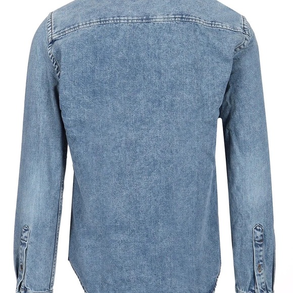 AMI Paris Blue Denim Button-Up Shirt with Red Logo Size X-Large - Picture 3 of 4